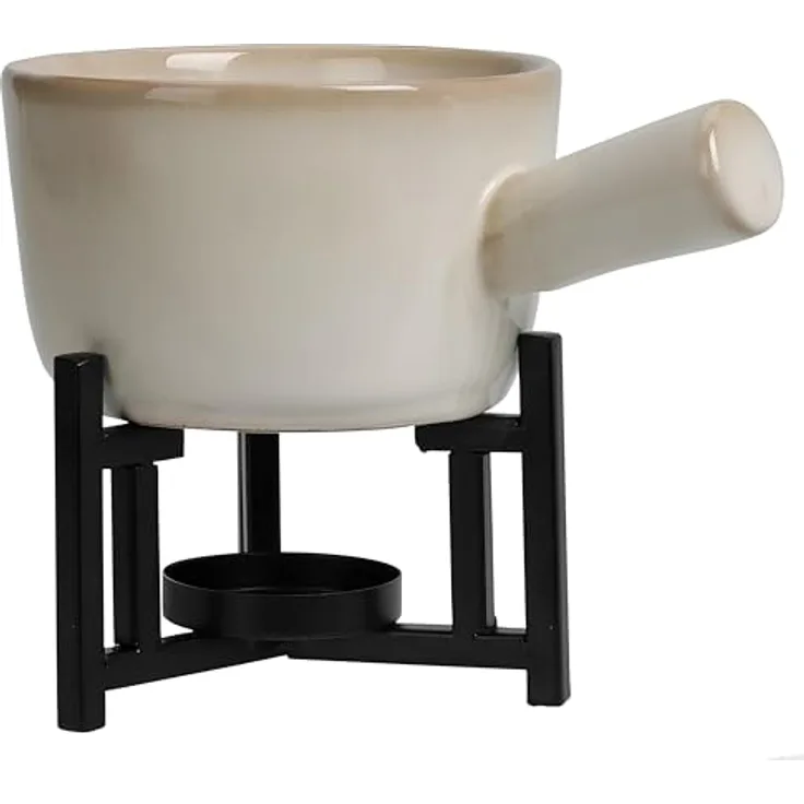 Self Import Agencies Fondue-Set, Porzellanschale 18 x 12 x 8 cm, Metallfuß mit 2 Gabeln und 2 Brennern, elegant für gesellige Mahlzeiten