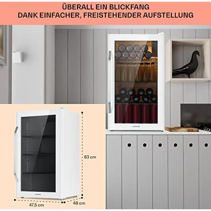 Klarstein Beersafe XXL Quartz Getränkekühlschrank, freistehend, weiß, 3 Böden, doppelt isolierte Panoramaglastür, Energieklasse E - Preisvergleich – Bild 7