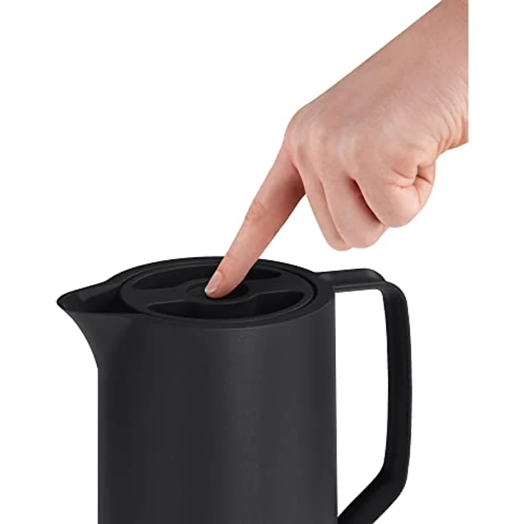 Emsa N41707 Motiva Isolierkanne | 1 Liter | Quick-Press-Verschluss | 12h heiß, 24h kalt | Glaskolben | Made in Germany | Nordisches Design | Schwarz – Bild 4