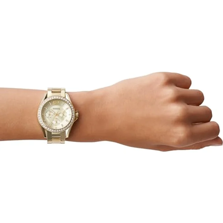 Fossil Multifunktionsuhr RILEY ES3203, Damen Quarzuhr mit Edelstahlarmband und Glassteinen – Bild 5
