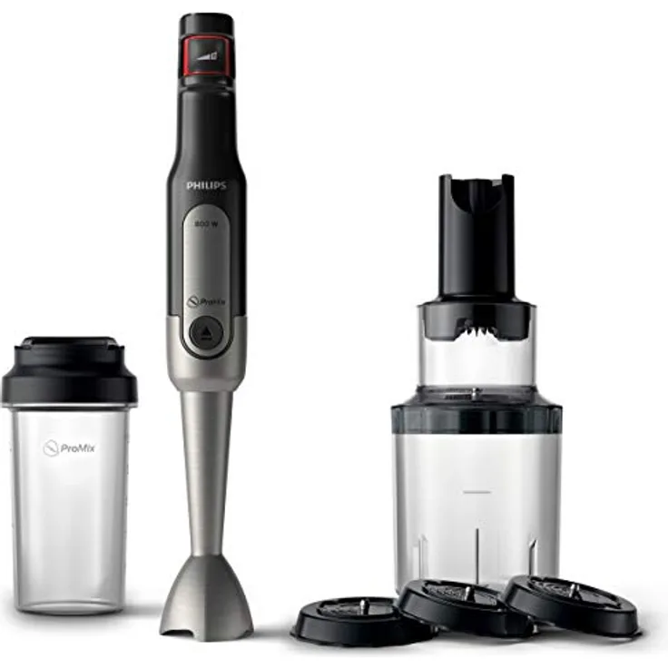Philips Viva Collection HR2656-90 Stabmixer, 800 W, 0,5L Mixbehälter aus Kunststoff, stufenlos einstellbar Geschwindigkeitsregelung, inkl. Spiralschneider, schwarz, gebürsteter Stahl