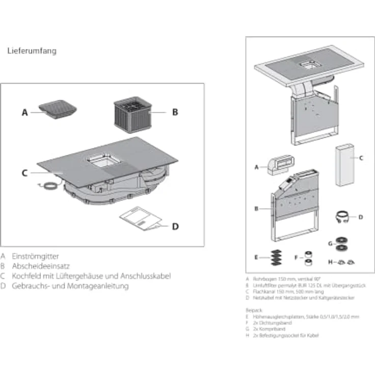 Berbel Downline Advance BKA 83 DLA Kochfeldabzug Induktion Mattschwarz, Umluft-Set permalyt® DL BUR, flächenbündig mit Timer-Funktion, 4 Kochzonen – Bild 7