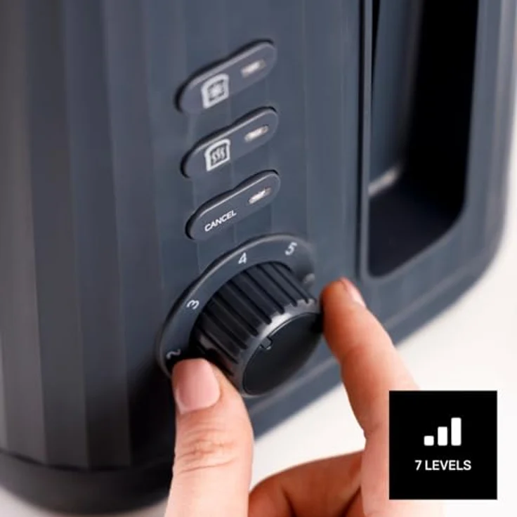 Taurus Toaster Jonic Toast 1150W, 7 Bräunungsstufen, 3 Funktionen, 2 Schlitze, Selbstzentrierung, Extra-Hebefunktion, Krümelschublade, Schwarz – Bild 3