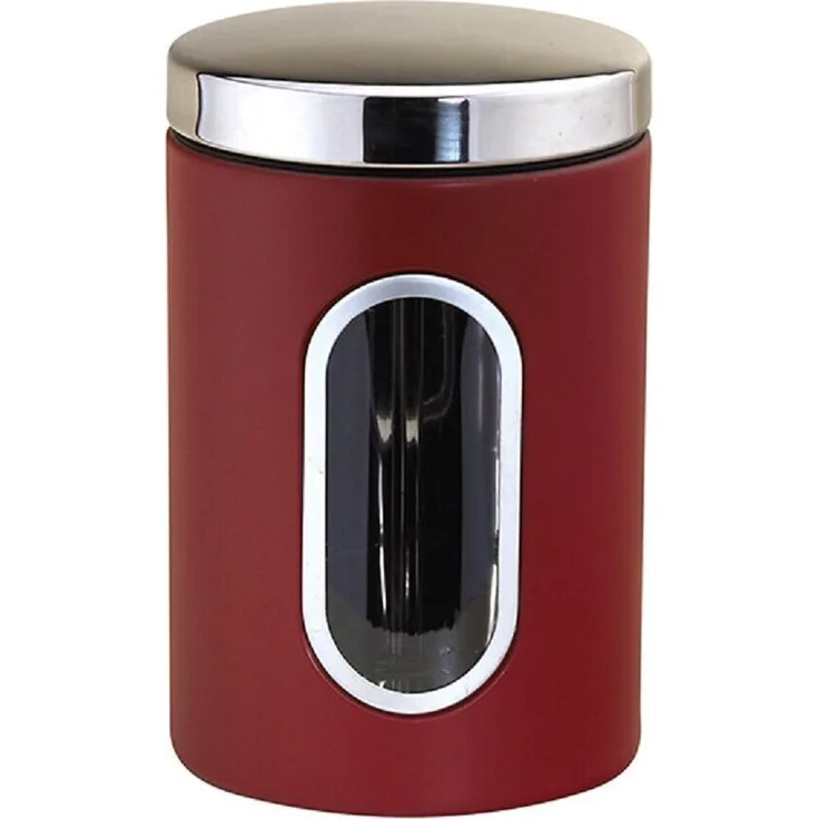 Michelino Edelstahl Aufbewahrungsdose Lebensmitteldose Vorratsdose Serie Nora Rot 1 L, mit großem Sichtfenster und hermetisch schließendem Deckel