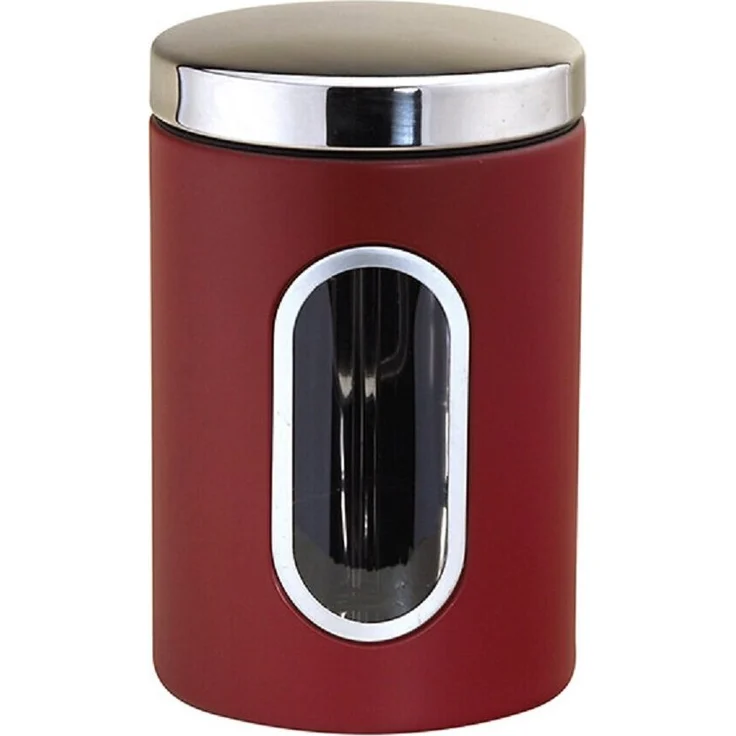 Michelino Edelstahl Aufbewahrungsdose Lebensmitteldose Vorratsdose Serie Nora Rot 1 L, mit großem Sichtfenster und hermetisch schließendem Deckel