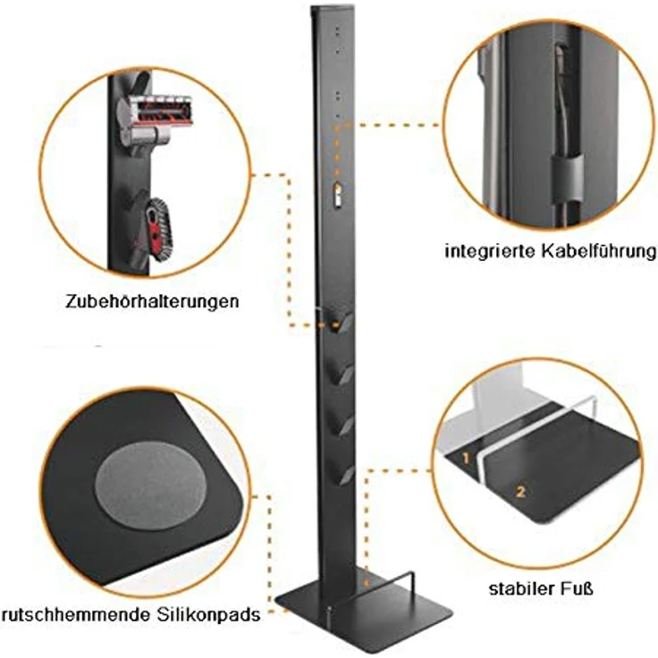 HALTERUNGSPROFI Staubsaugerrohr HALTERUNGSPROFI DVC-SST-01 Schwarz, Zubehör für Dyson Gen5 detect, V15, V14, V12, V11, V10, V8, Aluminium Staubsaugerständer für Dyson Gen5, V15, V14, V12, V11, V10 - Ständer mit Silikonpads und Zubehörschlitzen - Preisvergleich – Bild 2