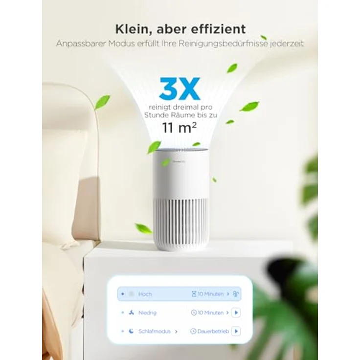 GoveeLife Mini-Luftreiniger für das Schlafzimmer, HEPA Smart Filter Luftreiniger mit Alexa App Steuerung - tragbarer Luftreiniger mit 3 Geschwindigkeiten, Timer, leiser Betrieb - Weiß – Bild 4