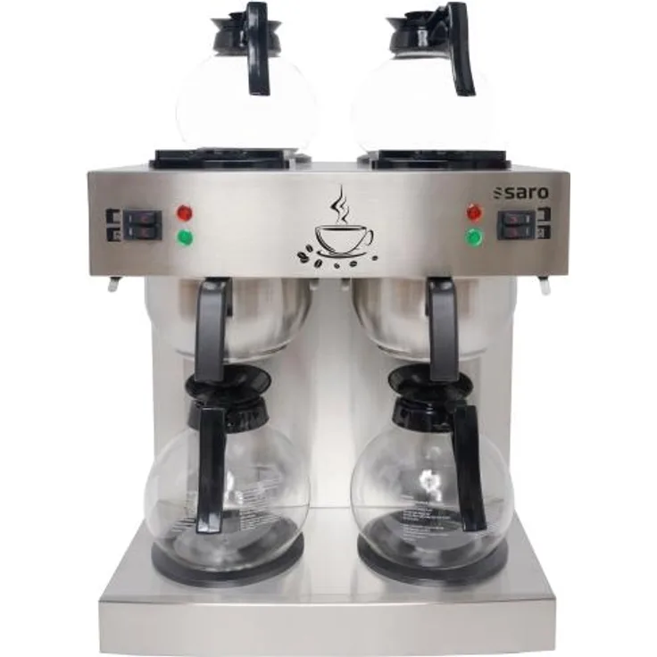 Saro Kaffeemaschine ECO 48, Filterkaffeemaschine mit 4 Glaskannen, 14 Tassen, Warmhaltefunktion, Edelstahl, silber