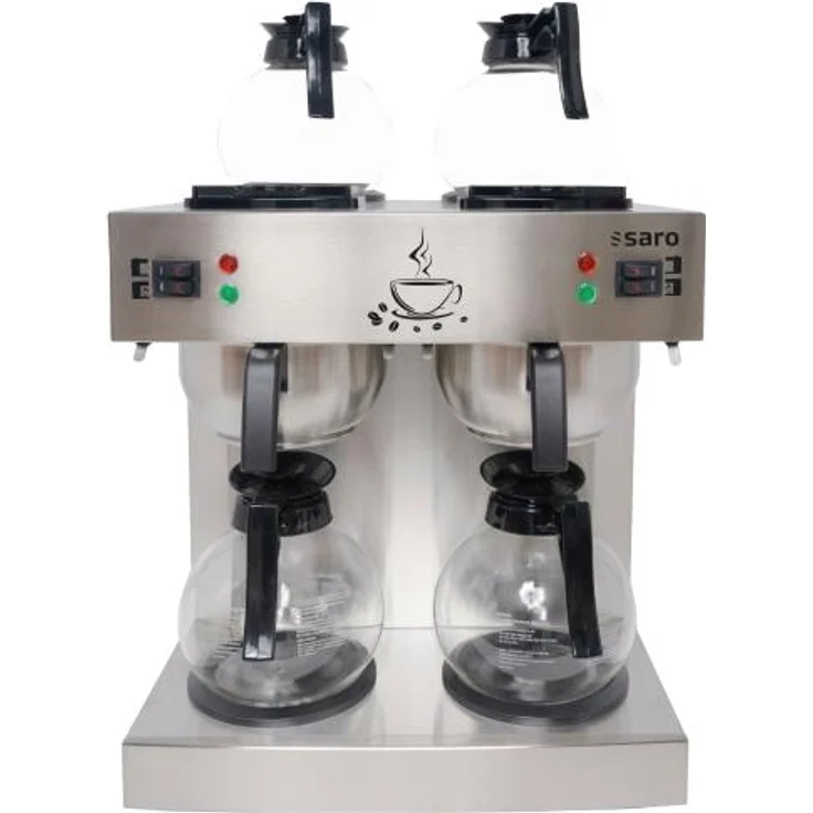 Saro Kaffeemaschine ECO 48, Filterkaffeemaschine mit 4 Glaskannen, 14 Tassen, Warmhaltefunktion, Edelstahl, silber