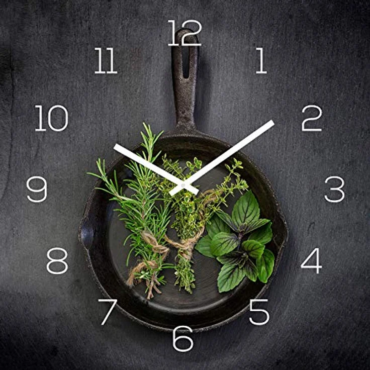 levandeo Wanduhr Glas 30x30cm Glasuhr Uhr Glasbild Kräuter Küchenuhr Küche Deko Küchendeko Gewürze – Bild 1