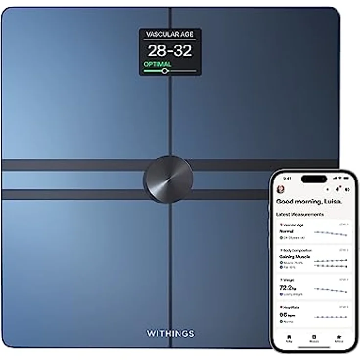 WITHINGS BODY COMP — WLAN Smart Waage mit vollständiger Körperanalyse inkl. Fettanteil, Muskelmasse, Knochendichte, Viszeralfett, Digitale Personenwaagen /Körperfettwaage mit Bluetooth – Bild 1