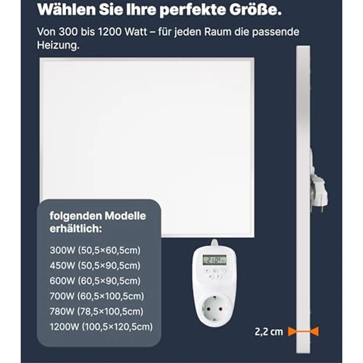 VIESTA H700 Infrarotheizung Carbon Crystal (neueste Technologie), ultraflache Wandheizung, 700 Watt, weiß - VIESTA TH12 Thermostat – Bild 4