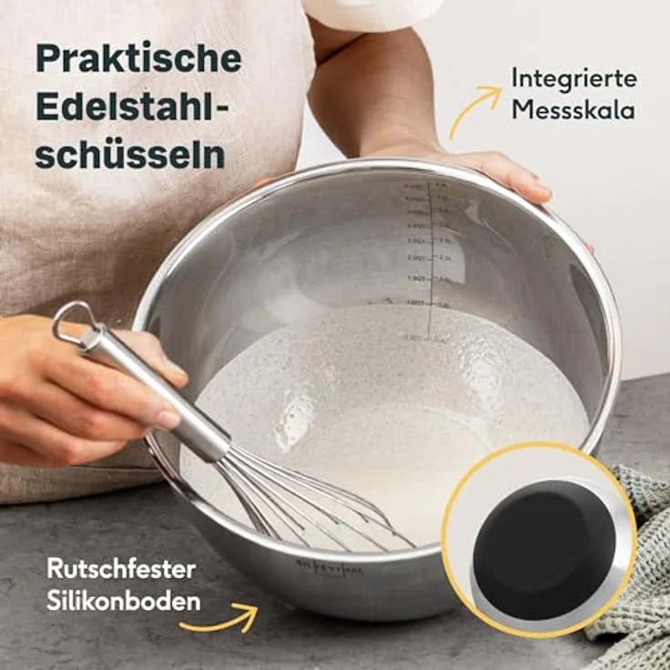 SILBERTHAL Edelstahl Schüssel Set mit Deckel - 3 Stück - Vielseitige Koch- und Servierschüsseln, stapelbar, rutschfest - Silber – Bild 2