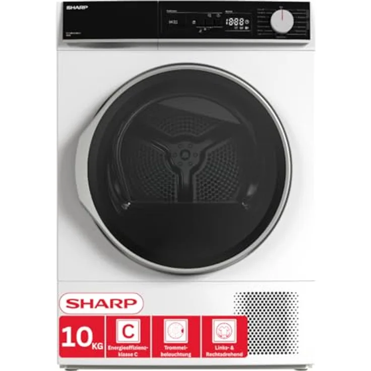 SHARP KD-NHA0S6GW1C-DE Wäschetrockner, 10 kg, Energieeffizienzklasse C, 15 Trockenprogramme inkl. 20-Minuten-Schnelltrockenprogramm, Weiß