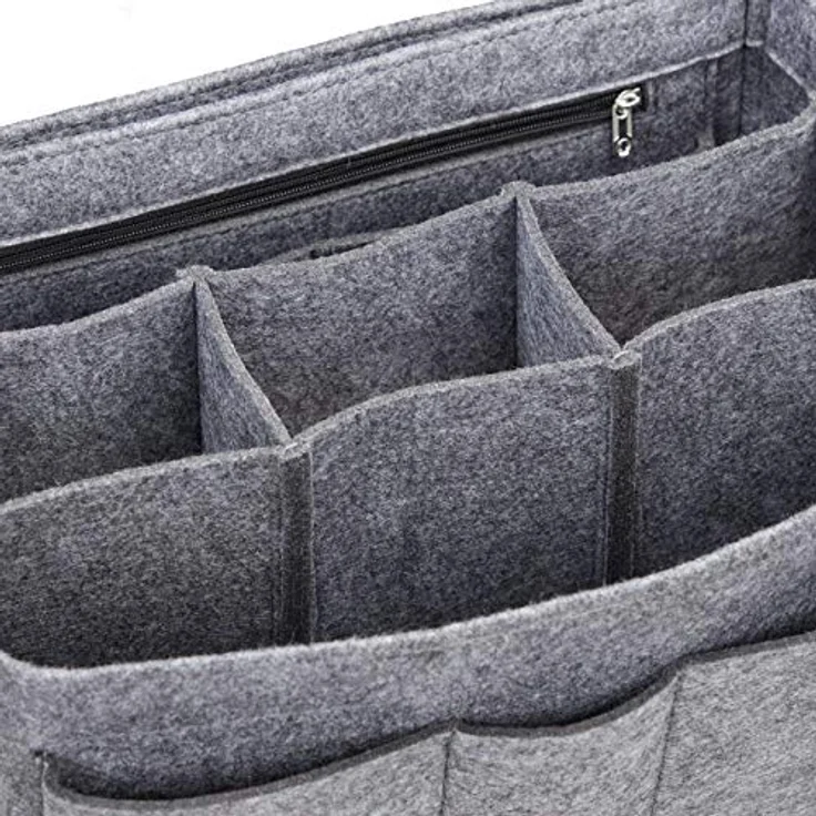 relaxdays Handtasche Taschenorganizer Filz, Größe M, dunkelgrau mit 4 Außentaschen und 3 Innentaschen – Bild 7