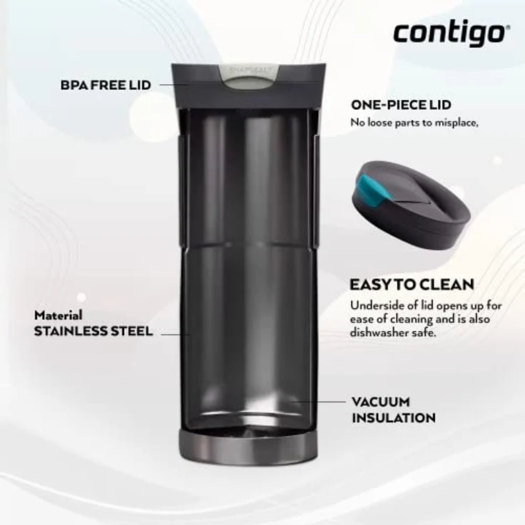 Contigo Thermobecher Byron Snapseal, Edelstahl Isolierbecher, Kaffebecher to go, auslaufsicher, spülmaschinenfester Deckel BPA-frei, 470 ml – Bild 5