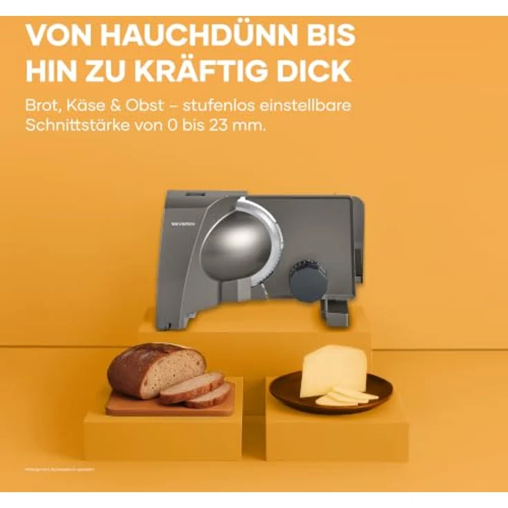Severin Allesschneider, kompakte Brotschneidemaschine mit stufenlos einstellbarer Schnittstärke bis 23 mm, Dark Inox – Bild 4