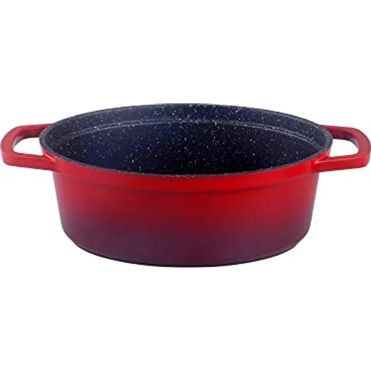 Kamberg 0008191 – Schmortopf 30 cm Durchmesser, oval, rot geflammt – Aluminiumguss – Beschichtung in Steinoptik – Für alle Herdarten, auch Induktion – PFOA‑frei, Aluminium – Bild 3
