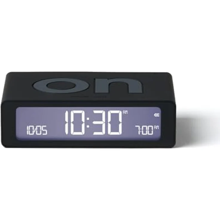 Lexon Flip Mini Reisewecker, digitaler LED-Wecker mit On/Off-Funktion, einstellbarer Helligkeit, wiederaufladbar und berührungsempfindlich - Schwarz – Bild 1