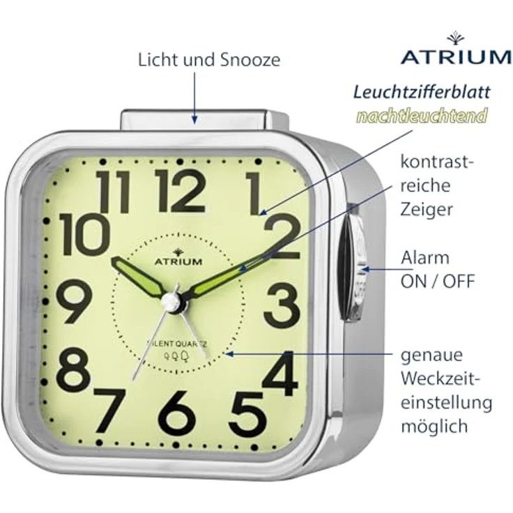 Atrium Quarzwecker Seniorenwecker, lauter ansteigender Alarm, schleichende Sekunden, elegantes Design mit silbernen Elementen – Bild 3