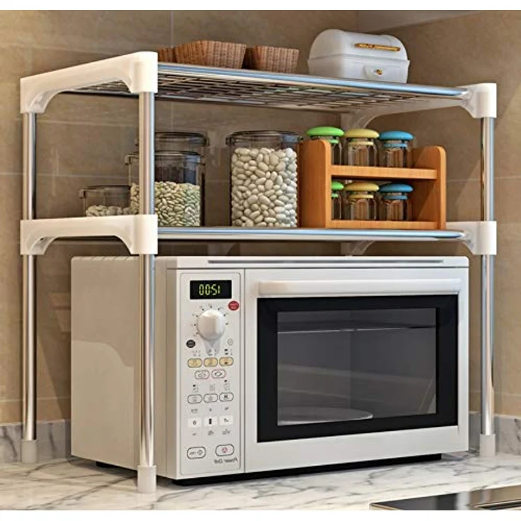 Bayli Mikrowellenregal mit 2 Ebenen | Halter für Mikrowelle | Küchenregal [56 x 30 x 50 cm] | Mini Backofen Halterung | Standregal, grau – Bild 6