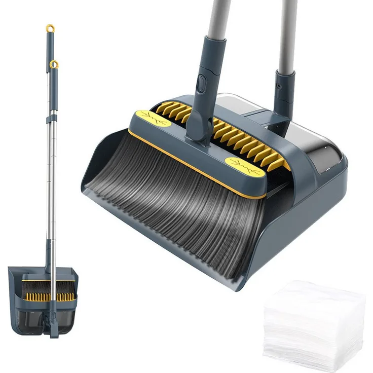 TUWENA Kehrgarnitur 180 Grad Drehbar, Kehrmaschine und Kehrschaufel Combo mit Langem Griff, Marineblau