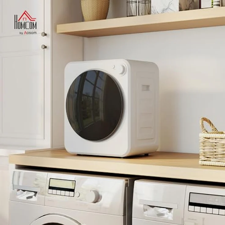 HOMCOM Waschtrockner B61-018V90WT, kompakt 4 kg, 5 Trockenprogramme, 60°C Heizzyklus, IPX4 Wasserschutz, Weiß – Bild 2