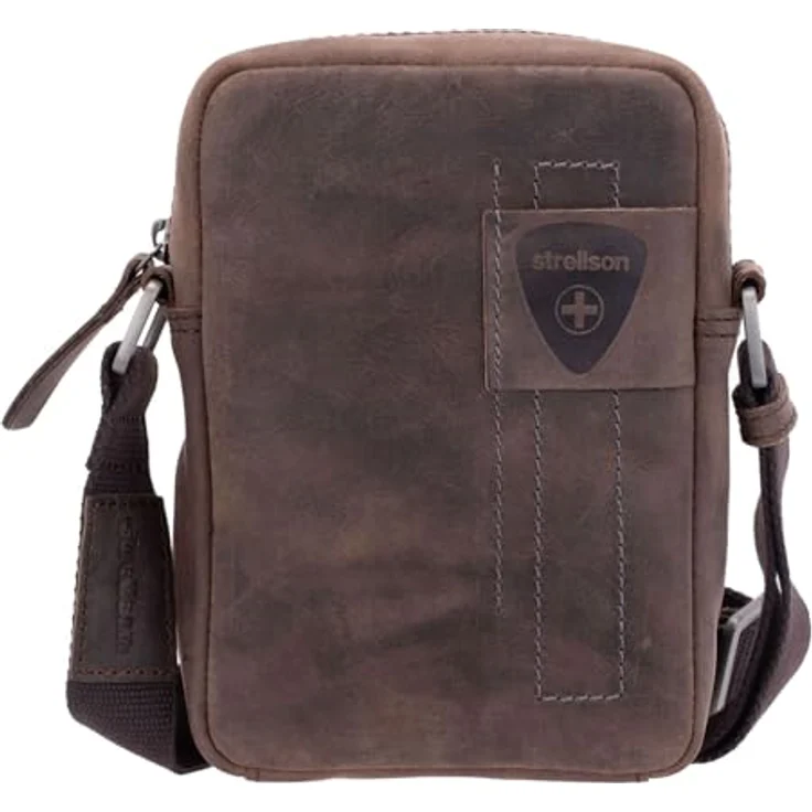 Strellson Richmond Clint Shoulderbag, dunkelbraune Umhängetasche aus hochwertigem Rindsleder, verstellbarer Schulterriemen, kompakte Maße 13x18,5x4,5 cm – Bild 1