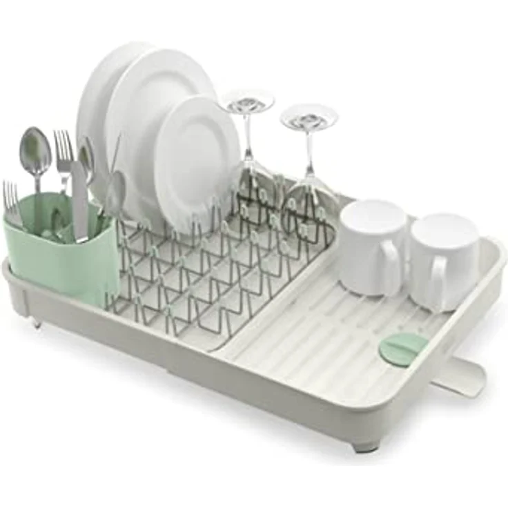 Joseph Joseph Extend Ausziehbares Abtropfgestell - Light Stone/Sage, Verstellbarer Geschirrabtropfkorb, Geschirrständer mit Abnehmbarem Besteckhalter, schwenkbarem Abfluss – Bild 4