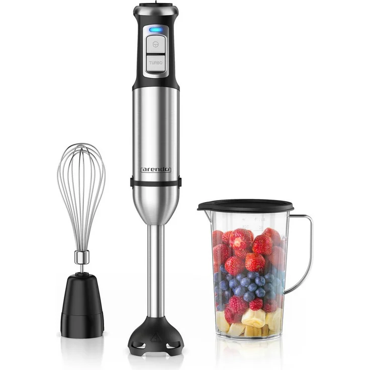 Arendo Stabmixer Set MISA, 2000 Watt Edelstahl Pürierstab mit stufenloser Regelung, Turbotaste, abnehmbarer Mixfuß und ergonomischem Griff, inkl. Messbecher und Schneebesen