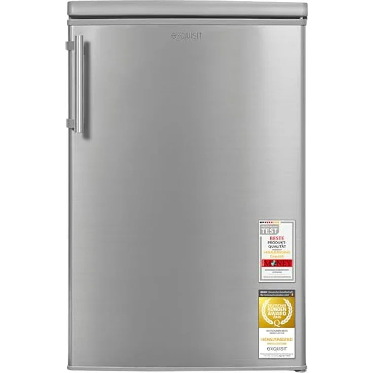 Exquisit KS516-4-HE-040E, Kühlschrank mit 109 l Nutzinhalt, 4-Sterne-Gefrierfach, LED-Innenraumbeleuchtung, wechselbarem Türanschlag, inoxlook – Bild 1