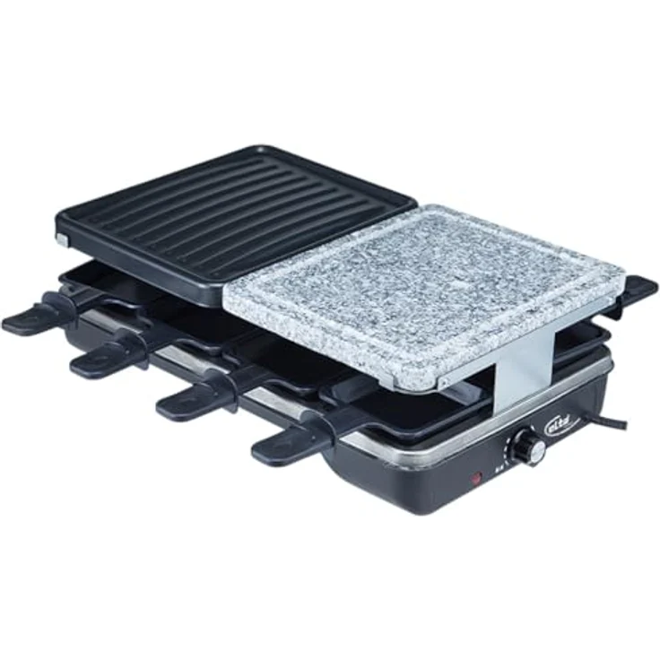 Elta Raclette Duo, Raclette-Grill mit 8 Pfännchen, 1200 W, regelbarem Thermostat, Naturstein- und Grillplatte, antihaftbeschichtet – Bild 1