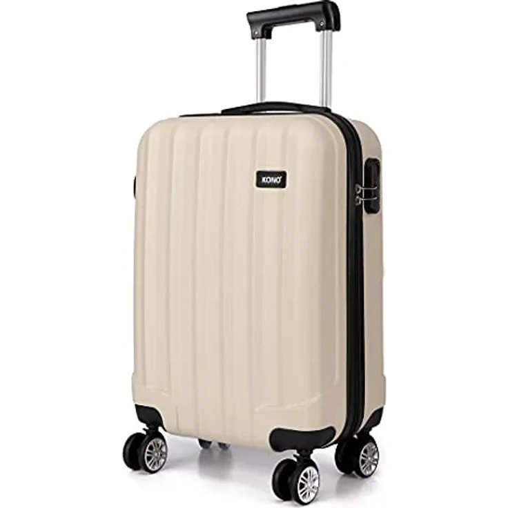 Kono Hartschale Trolley Koffer 4 Rollen Reisekoffer Gepäck (Beige, M)