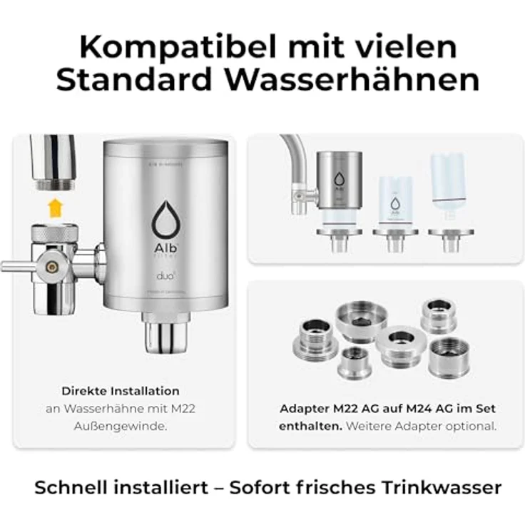 Alb Filter Duo Nano Wasserhahnfilter mit Keimsperre, Edelstahl mattiert, 99,999% Bakterienfiltration – Bild 6