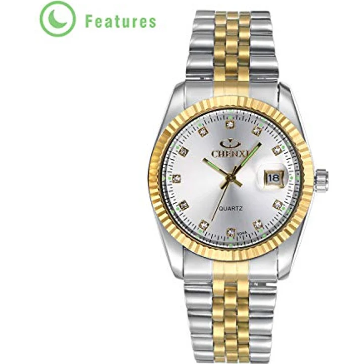 JewelryWe Paar Uhren Analog Quarz mit Kalender, 30M wasserdicht, Edelstahlarmband und Silber Strass Zifferblatt – Bild 5