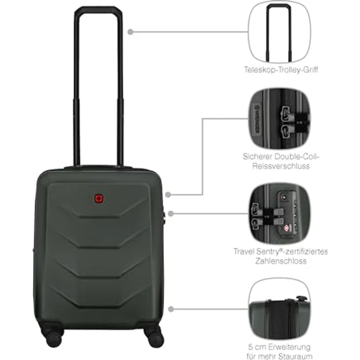 WENGER Prymo Carry-On Hartschalenkoffer, 36 (43) l, Trolley mit Erweiterung, Sicherheitsschloss, Anthrazit – Bild 4