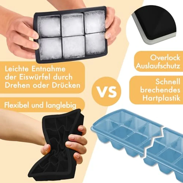 Blumtal Eiswürfelformen Silikon 3er Set, 6er Eiswürfelform mit Deckel, BPA-frei, lebensmittelecht, schwarz – Bild 3