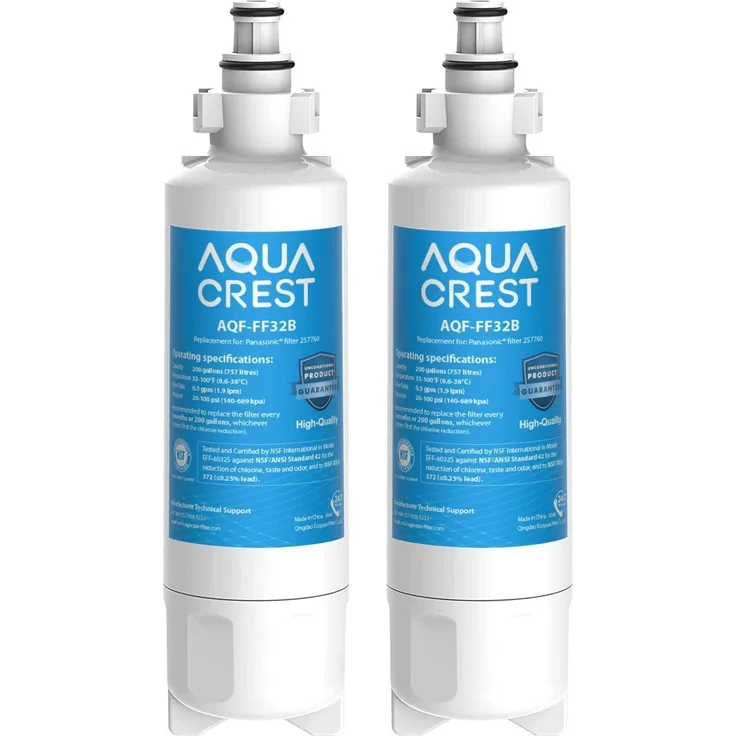 AQUA CREST Ersatz-Kühlschrank-Wasserfilter 257760, kompatibel mit Panasonic CNRAH-257760 CNRBH-125950, 2 Stück, Premium Kokosnuss-Kohleblock, WRAS-zertifiziert