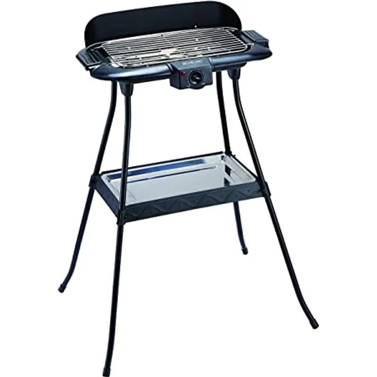 Michelino 2000 W Elektrischer Standgrill Elektrogrill Tischgrill, Schwarz, mit Windschutz und abnehmbarer Servierplatte