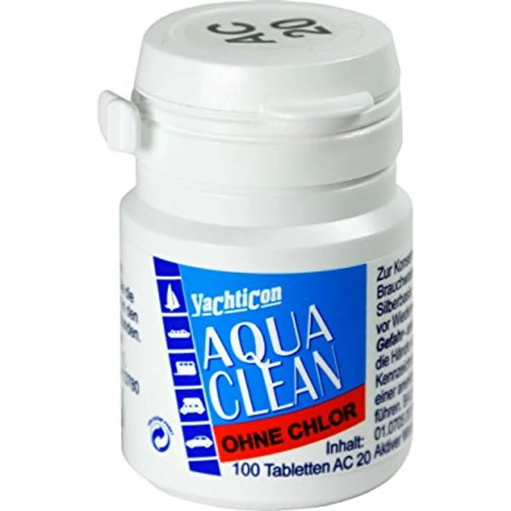 Yachticon Aqua Clean Tabletten, Wasserfilter zur Konservierung von Trinkwasser, geruchs- und geschmacksneutral, 100 Tabletten für 2000 l Wasser – Bild 1