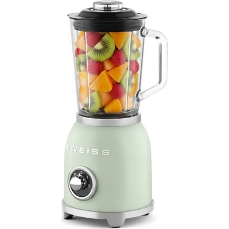 SWEISS Blender Smoothie Vintage MXV7, 1000 W, 2 Geschwindigkeiten, Pulsfunktion, 6 Edelstahlklingen, 1,5 L Glasbehälter, rutschfeste Füße, Sicherheitsverschluss, Grün – Bild 3