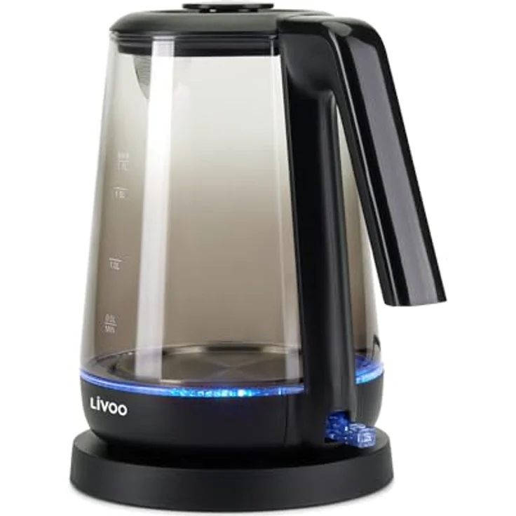 Livoo DOD216N Wasserkocher, 1,7 l, mit 1850 W/2200 W Leistung, Borosilikatglas, automatischer Abschaltung, Hintergrundbeleuchtung blau – Bild 3