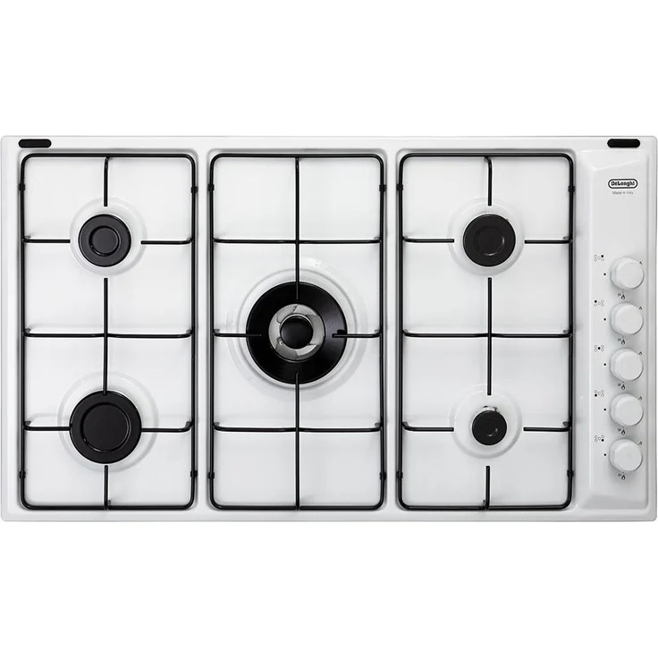 De'Longhi FLB 59 DD, Einbaukochfeld 86 cm Gas mit 5 Herdplatten, weiße Edelstahloberfläche, CE-zertifiziert
