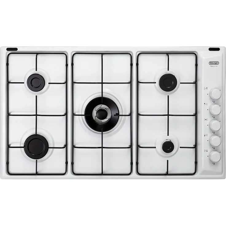 De'Longhi FLB 59 DD, Einbaukochfeld 86 cm Gas mit 5 Herdplatten, weiße Edelstahloberfläche, CE-zertifiziert