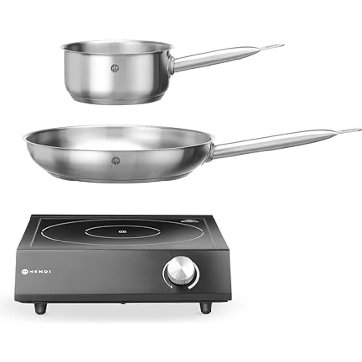 Hendi Induktionskocher Set, 3500W mit Stielkasse und Kochplatte aus rostfreiem Edelstahl, Schwarz – Bild 2