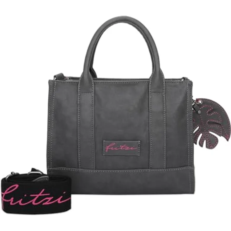 Fritzi aus Preußen Eco Square Handtasche 26 cm, Damen Handtasche in Schwarz und Grau, praktischer Stauraum für Wertsachen