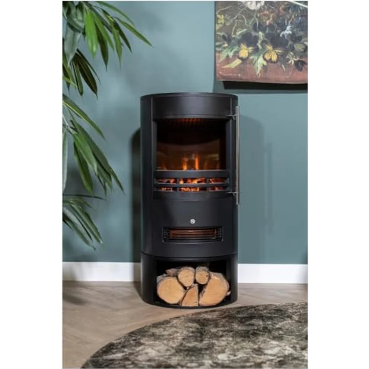 Eurom Orsa, Nordische Feuerstelle - 2000W Elektrokamin mit Flammeneffekt, Schwarz, 2 Leistungsstufen, Thermostat, Stehend – Bild 2