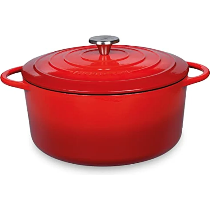 Küchenprofi Gusseisen Bräter mit Deckel, rot/innen schwarz , 26 cm, Schmortopf, Auflaufform, Dutch Oven, Brotbacktopf, emailliert, für alle Herdarten(inkl. Induktion), zum Schmoren, Backen, Braten