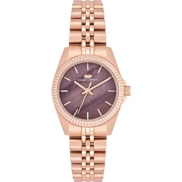 Rhodenwald & Söhne Damen Uhr analog Japan Quarzwerk mit Edelstahl roségold Armband 10010367, Perlmutt-Zifferblatt in Braun