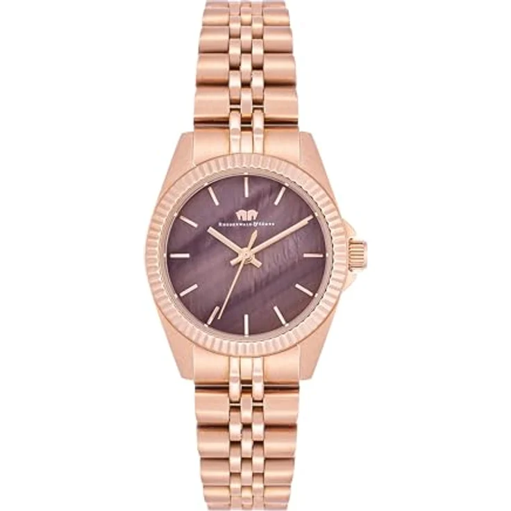 Rhodenwald & Söhne Damen Uhr analog Japan Quarzwerk mit Edelstahl roségold Armband 10010367, Perlmutt-Zifferblatt in Braun – Bild 1